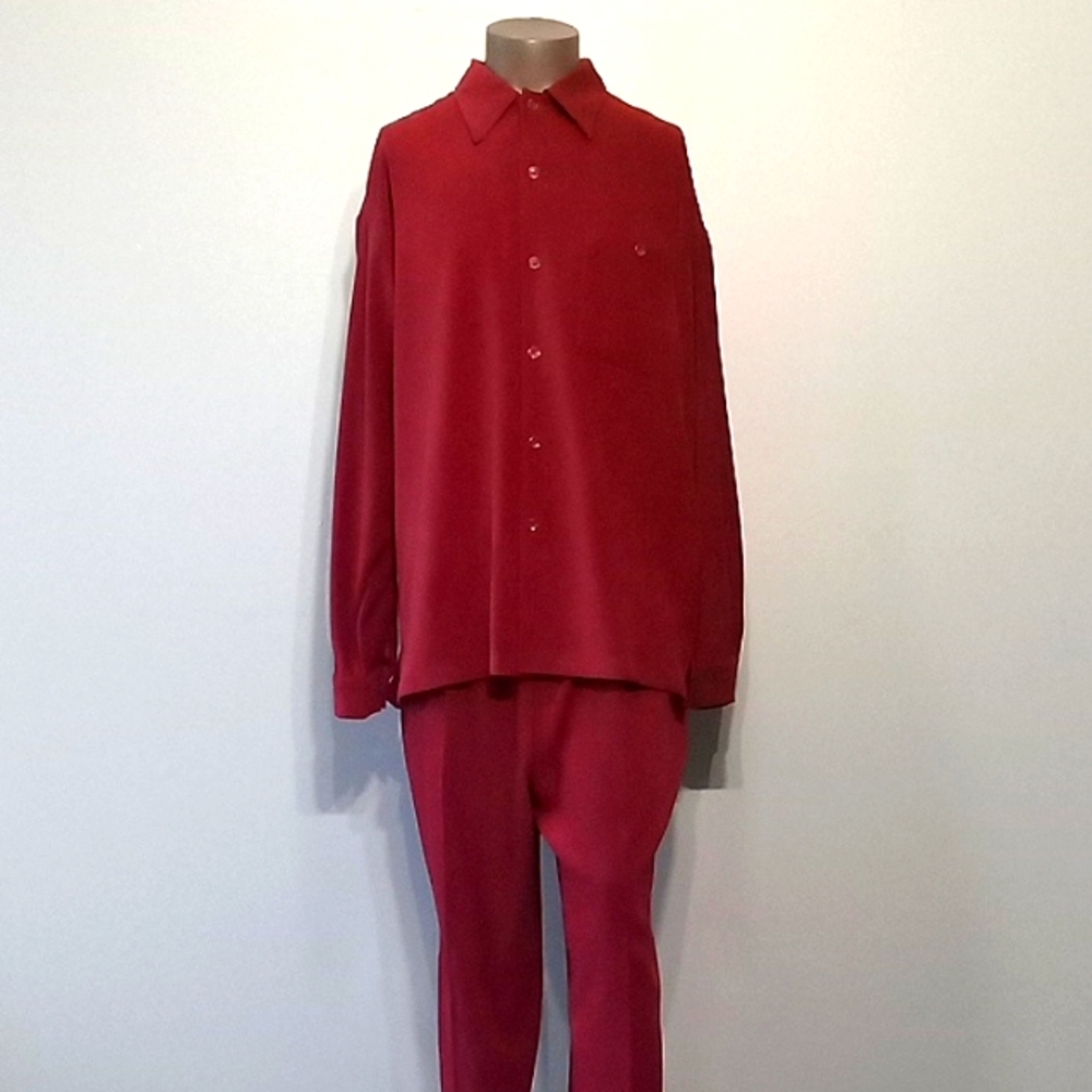 Ultra Suede 2pc Red Shirt and Pants Ensemble by Maltos